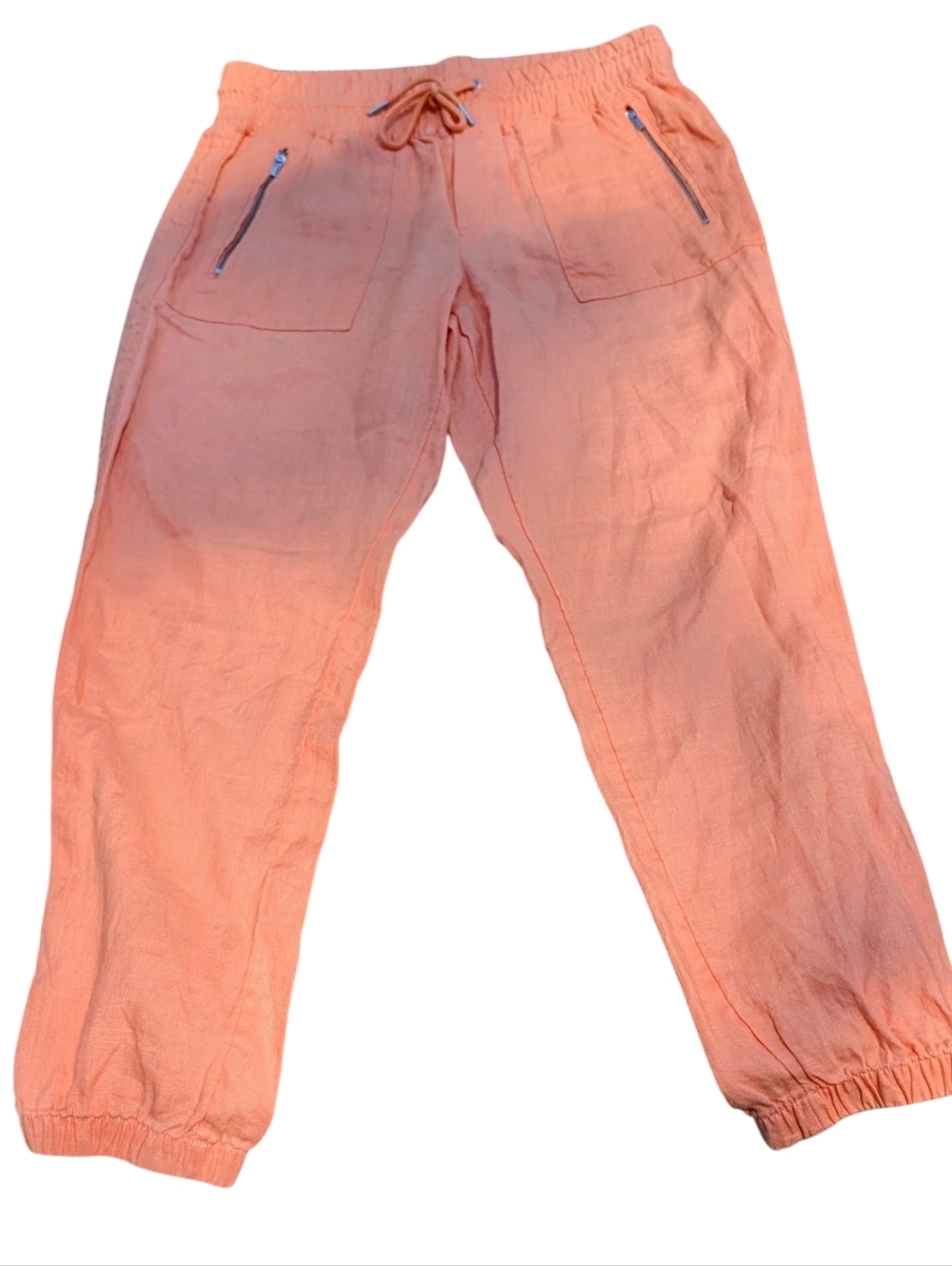Athleta Cabo Linen Jogger Pants Peach Coral Drawstring Zip Pocket Resort Wear